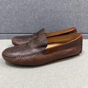 MORESCHI Mens Ostrich Leather Slip On Casual Dress Loafers Brown Size 10.5